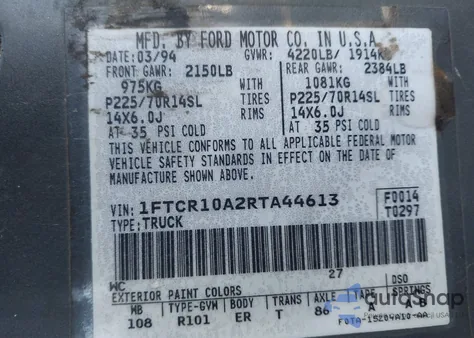 1994 Ford Ranger from USA, damaged, VIN 1FTCR10A2RTA44613